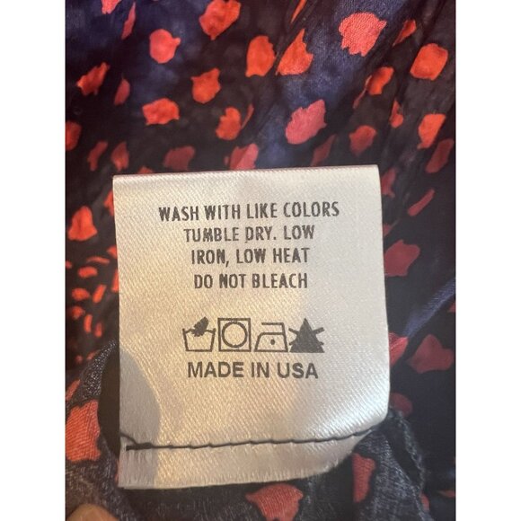 Inclan Studio Red Navy Blouse Top L 100% Cotton Short Sleeves Tie Waist V-Neck - Picture 8 of 8